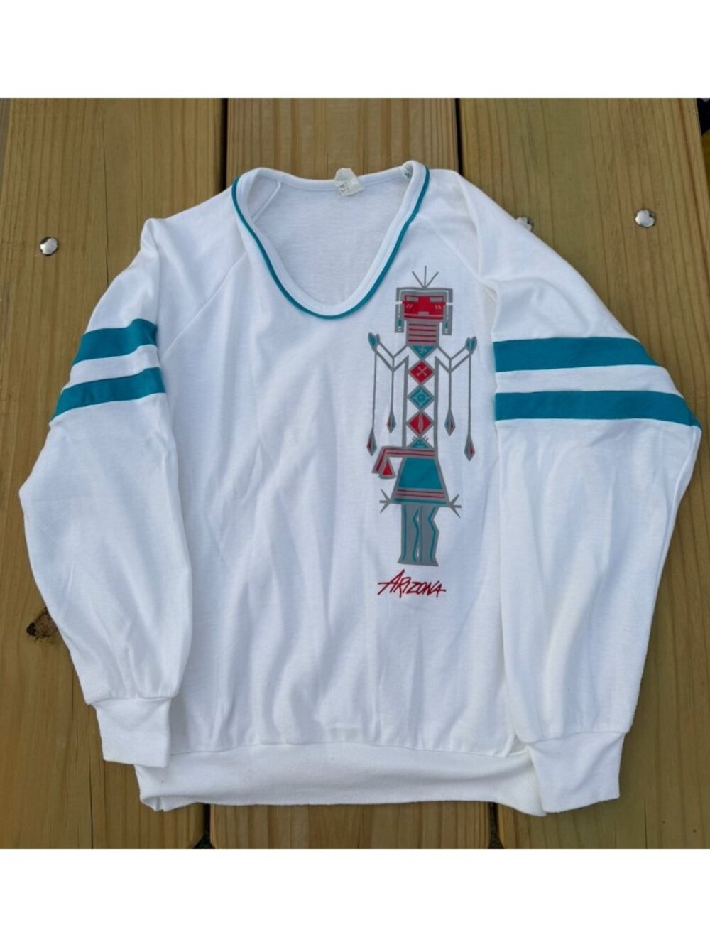 Vintage 80s Pacific Playwear Arizona aztec southwestern tribal vneck shirt XL